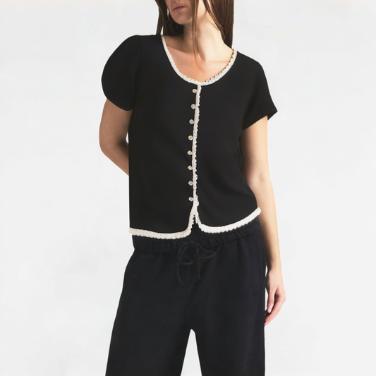 Lace-Edged Straight-Shoulder Short Sleeves