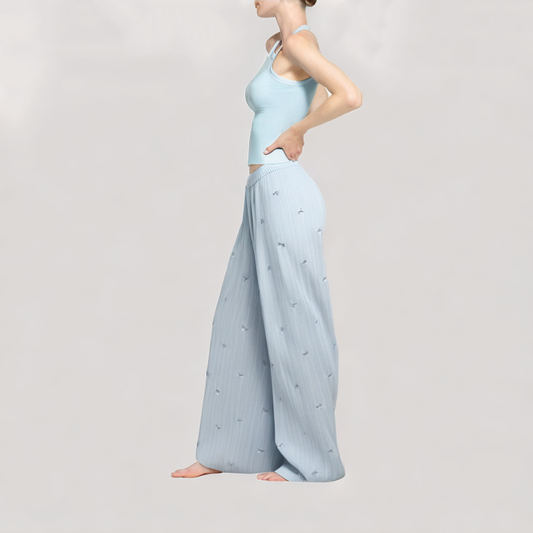 Embroidered Floral Wide Leg Pants