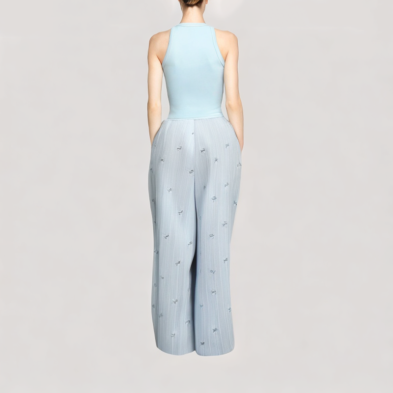 Embroidered Floral Wide Leg Pants