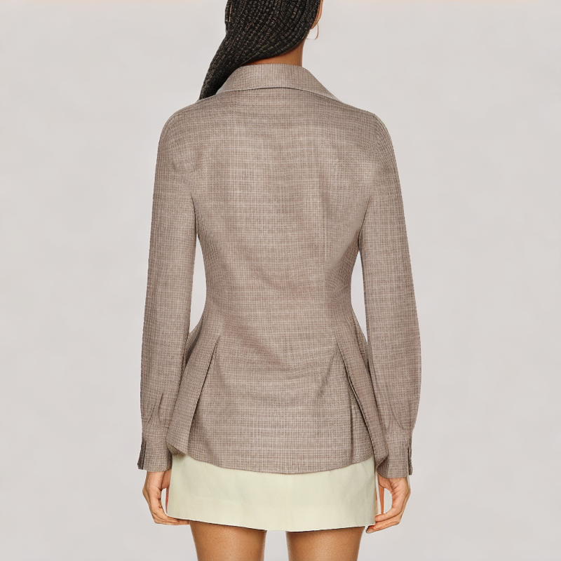 Waisted Plaid Long Sleeved Shirt