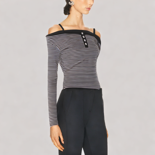 Slim Fitting One Shoulder Neckline Long Sleeved Top