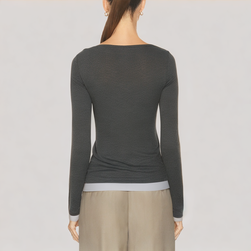 Contrast Color False Two Piece Long Sleeved Top