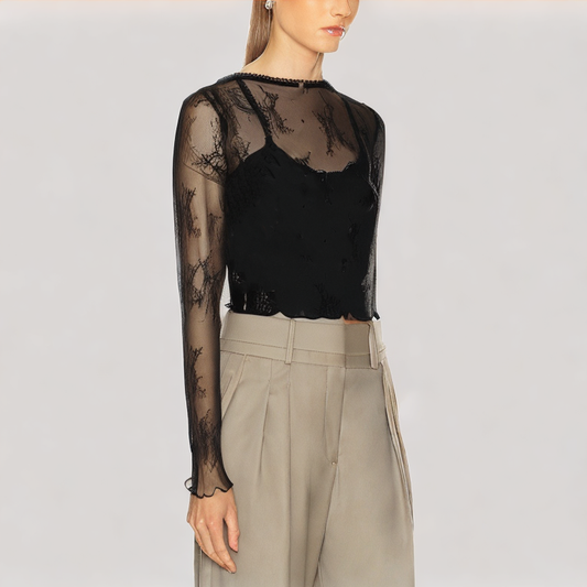 Jacquard Lace V Neck Long Sleeved Top