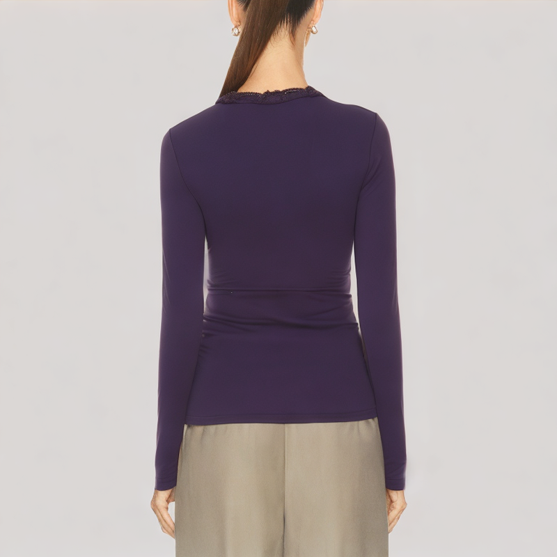 Purple Lace V Neck Long Sleeved Top