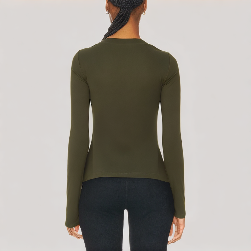 Vintage Green V Neck Long Sleeved Top