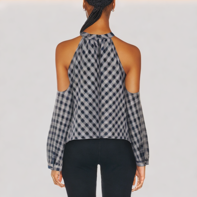 Vintage Off The Shoulder Plaid Long Sleeve