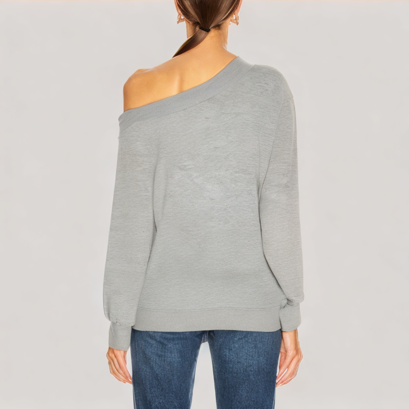 Off Shoulder Long Sleeved Gray Top