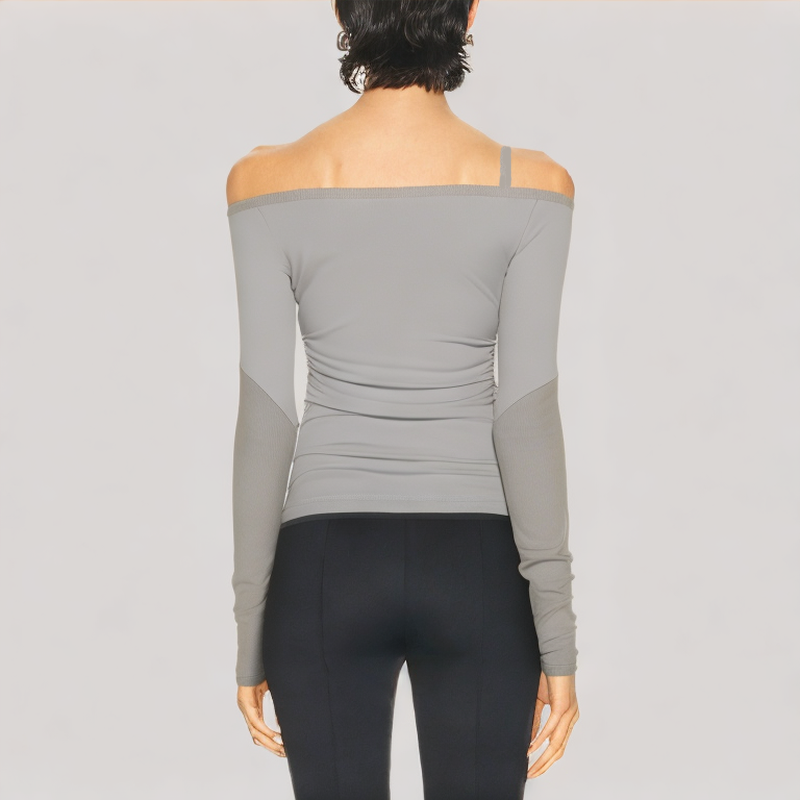 Solid Color Shirred Long Sleeved Top