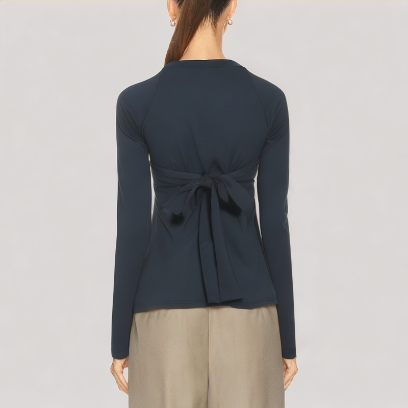 V Neck Solid Color Long-Sleeved Top