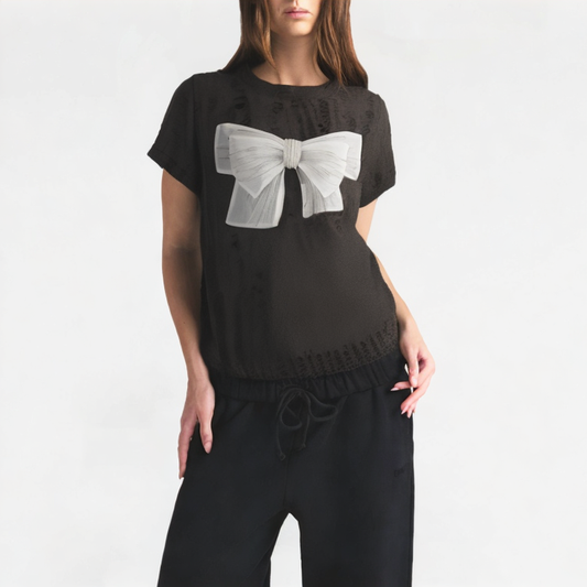 Hollow Three-Dimensional Bow Shoulder Short Sleeves