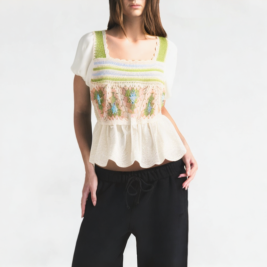 Casual Square Neck Hollow Short Sleeves
