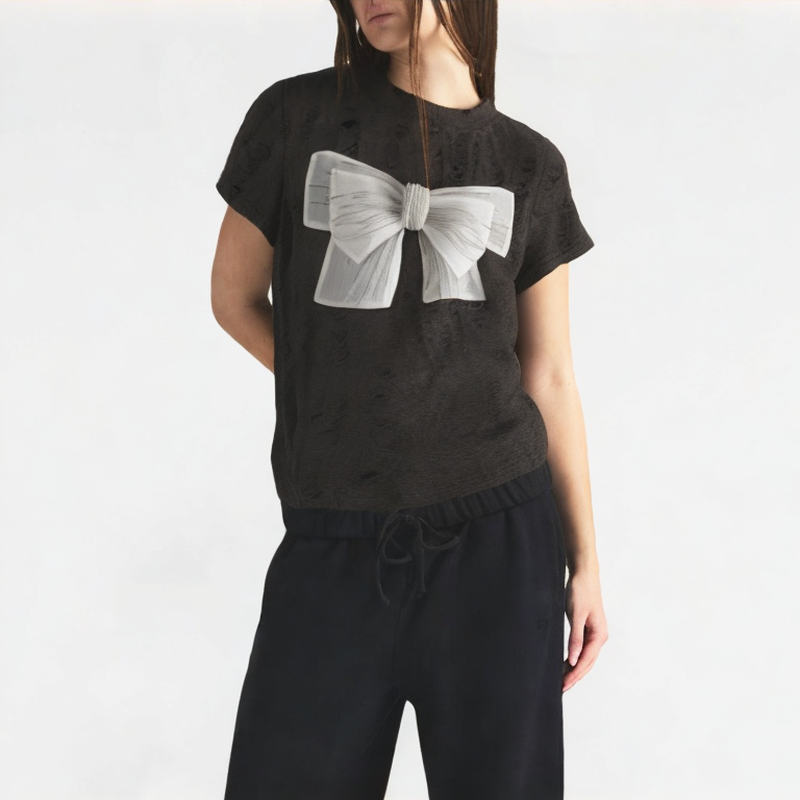 Hollow Three-Dimensional Bow Shoulder Short Sleeves