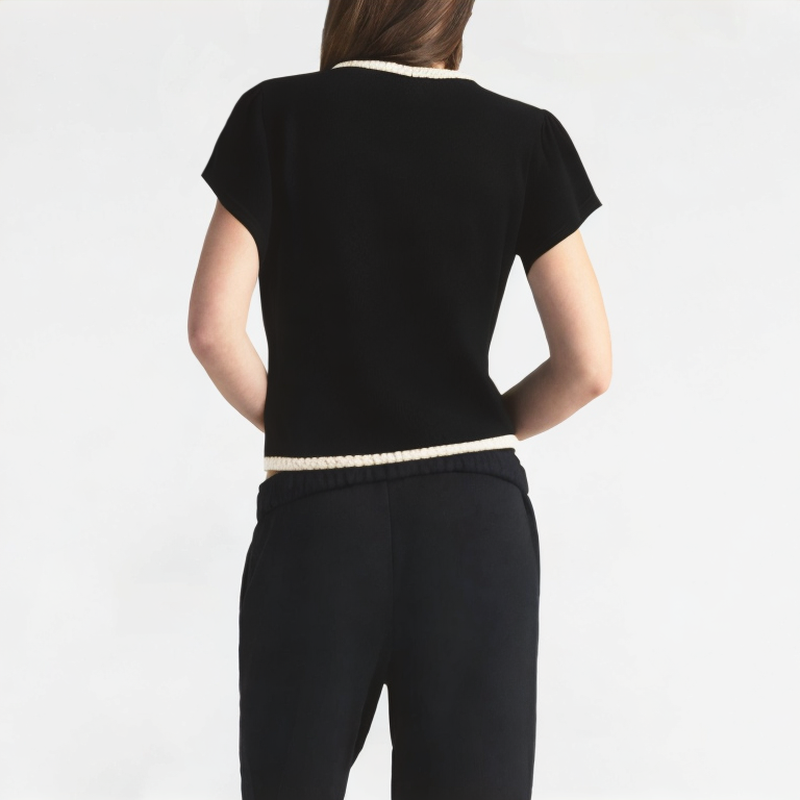 Lace-Edged Straight-Shoulder Short Sleeves