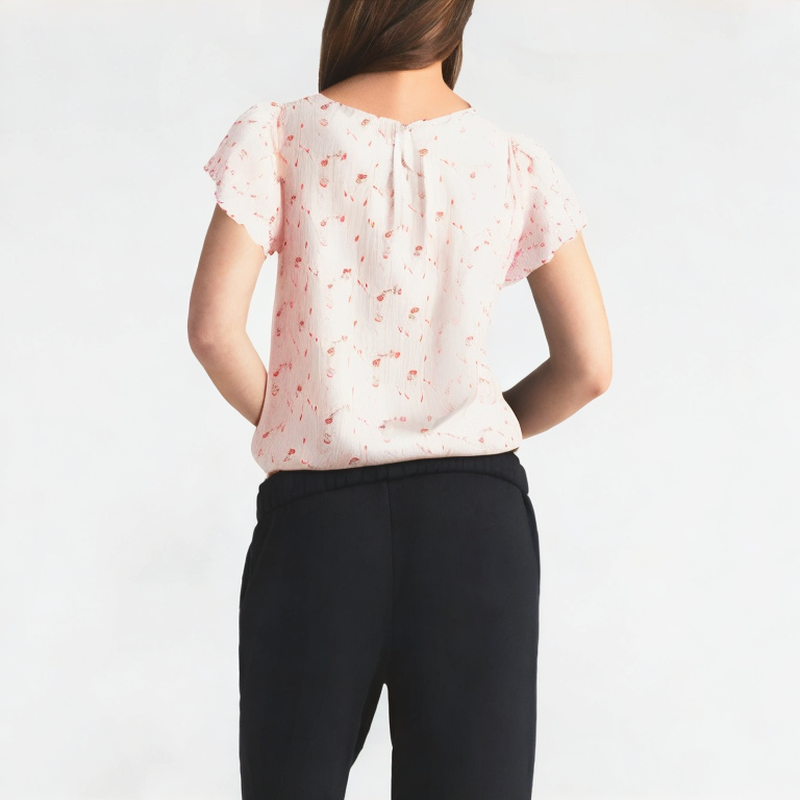 Floral Puff Sleeve Short-Sleeved Top