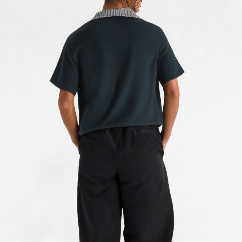 College Style Contrast Lapel Short Sleeves