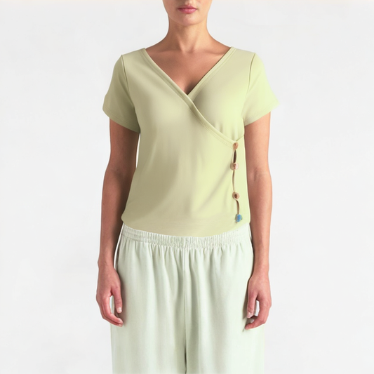 Solid Color V-Neck Short Sleeve
