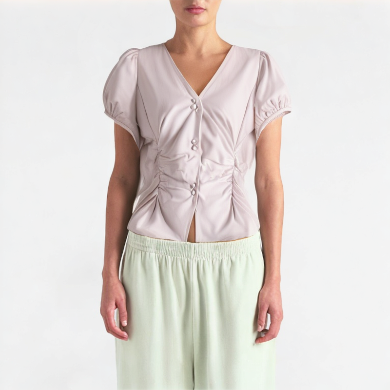 High-End Pleated Puff Sleeve Short-Sleeve