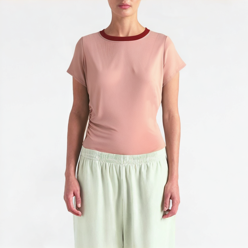 Slimming Contrasting Round Neck Short Sleeves