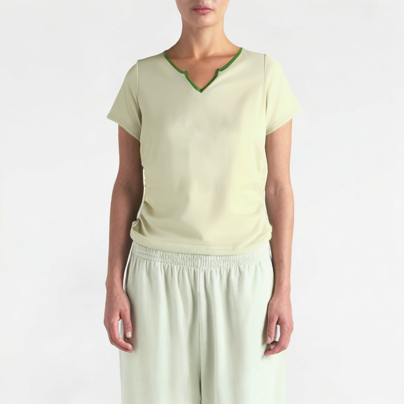 Summer Straight Shoulder Pleated Short Sleeves