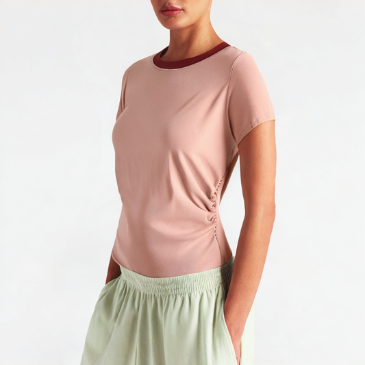Slimming Contrasting Round Neck Short Sleeves