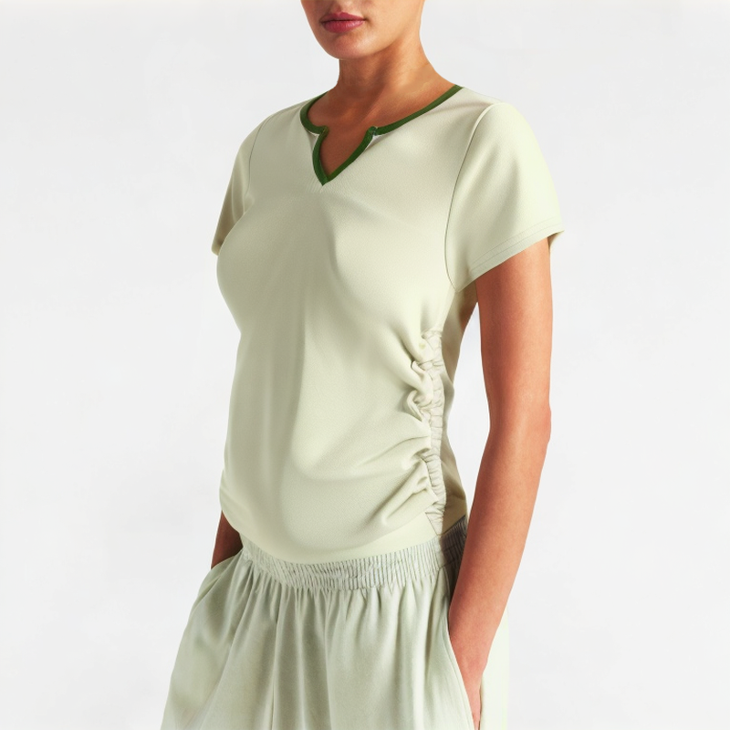 Summer Straight Shoulder Pleated Short Sleeves