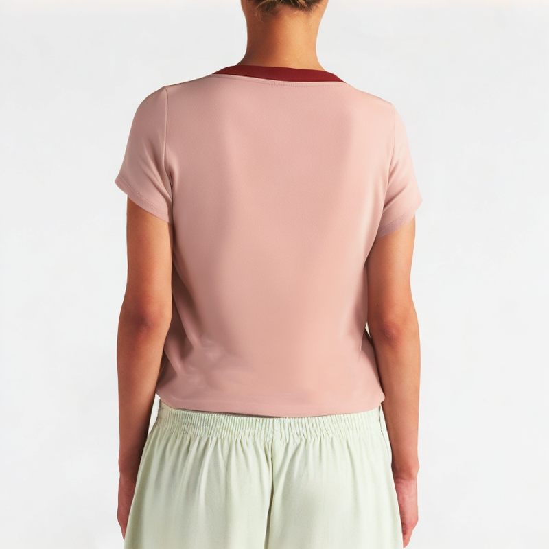 Slimming Contrasting Round Neck Short Sleeves