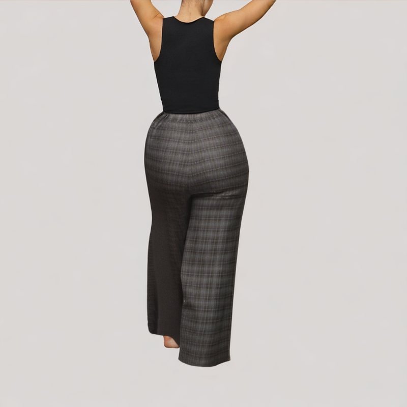 Retro Black Plaid Casual Pants