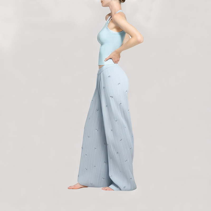 Embroidered Floral Wide Leg Pants