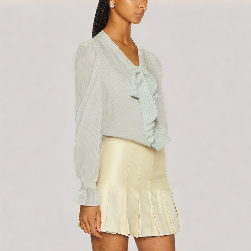 V Neck Striped Long Sleeved Shirt