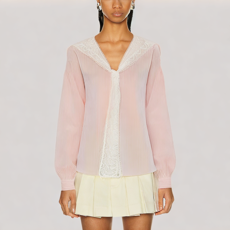 Pink V Neck Long Sleeved Shirt