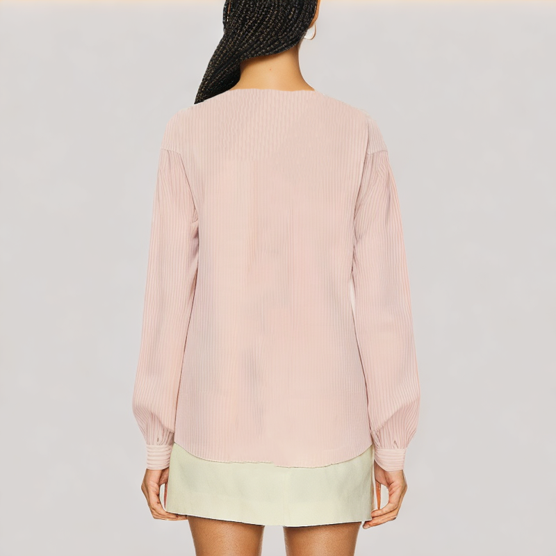 Pink V Neck Long Sleeved Shirt