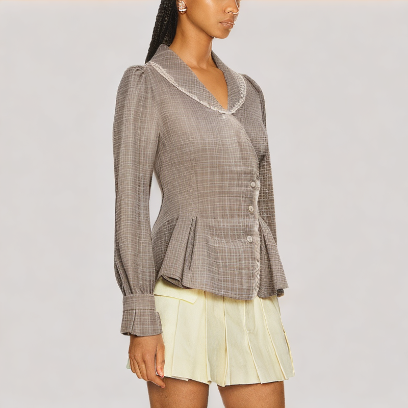 Waisted Plaid Long Sleeved Shirt