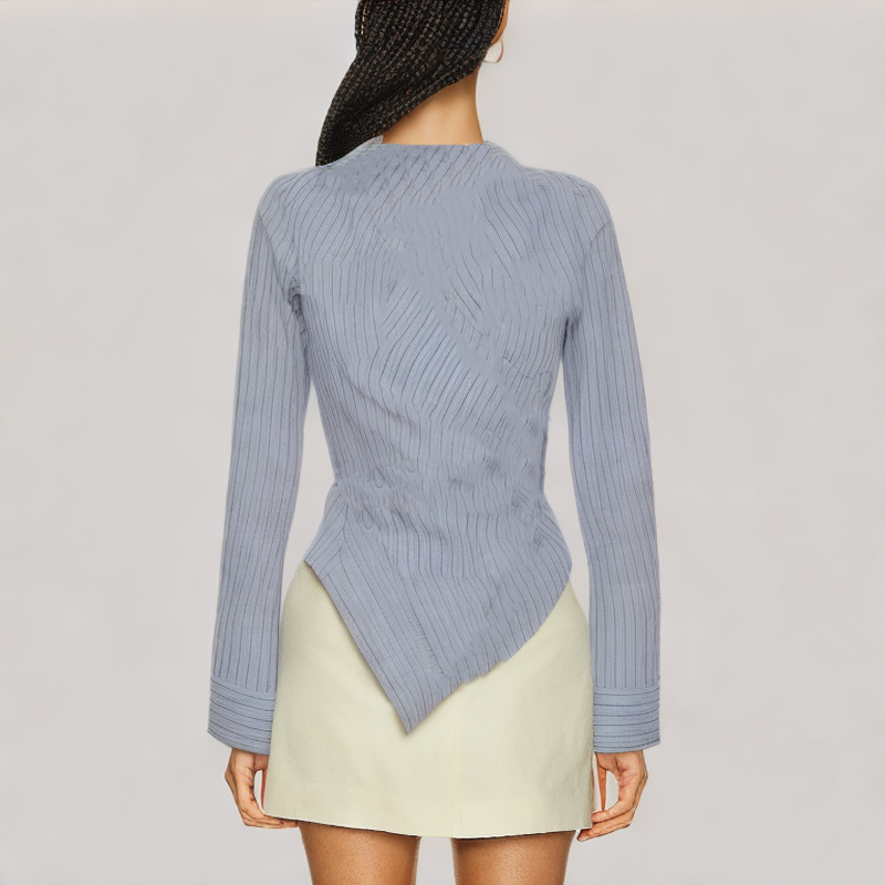 Blue Striped V Neck Long Sleeved Shirt