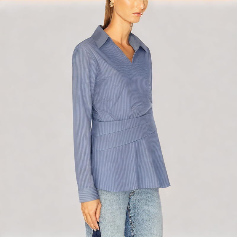 Blue and White Striped Long Sleeved Shirt