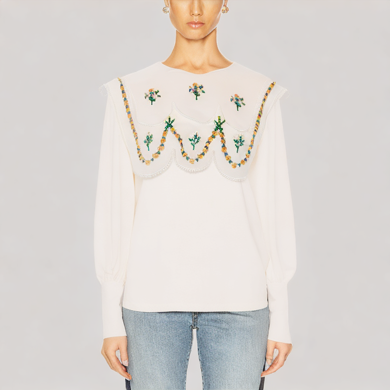 Floral Embroidered Long Sleeved Shirt
