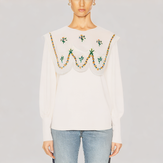 Floral Embroidered Long Sleeved Shirt