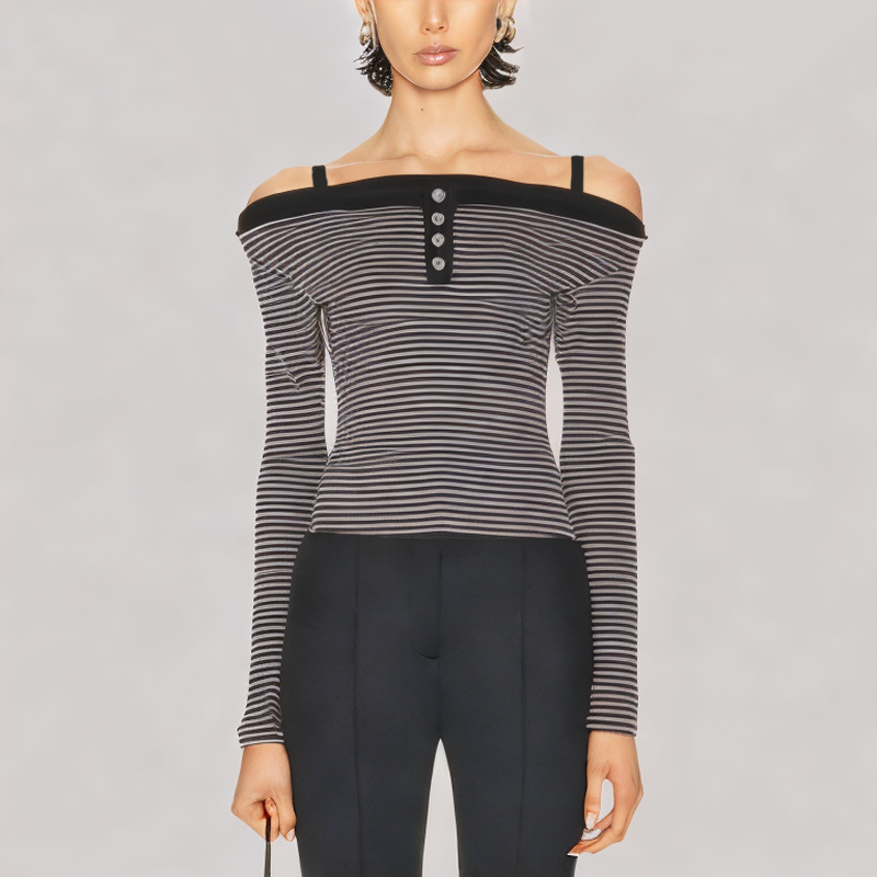 Slim Fitting One Shoulder Neckline Long Sleeved Top