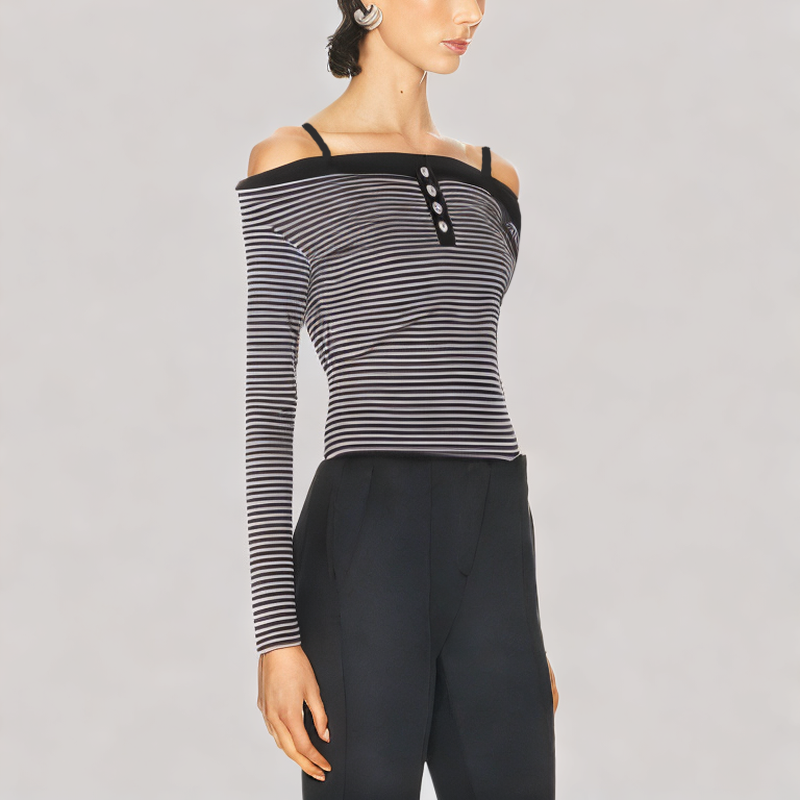 Slim Fitting One Shoulder Neckline Long Sleeved Top