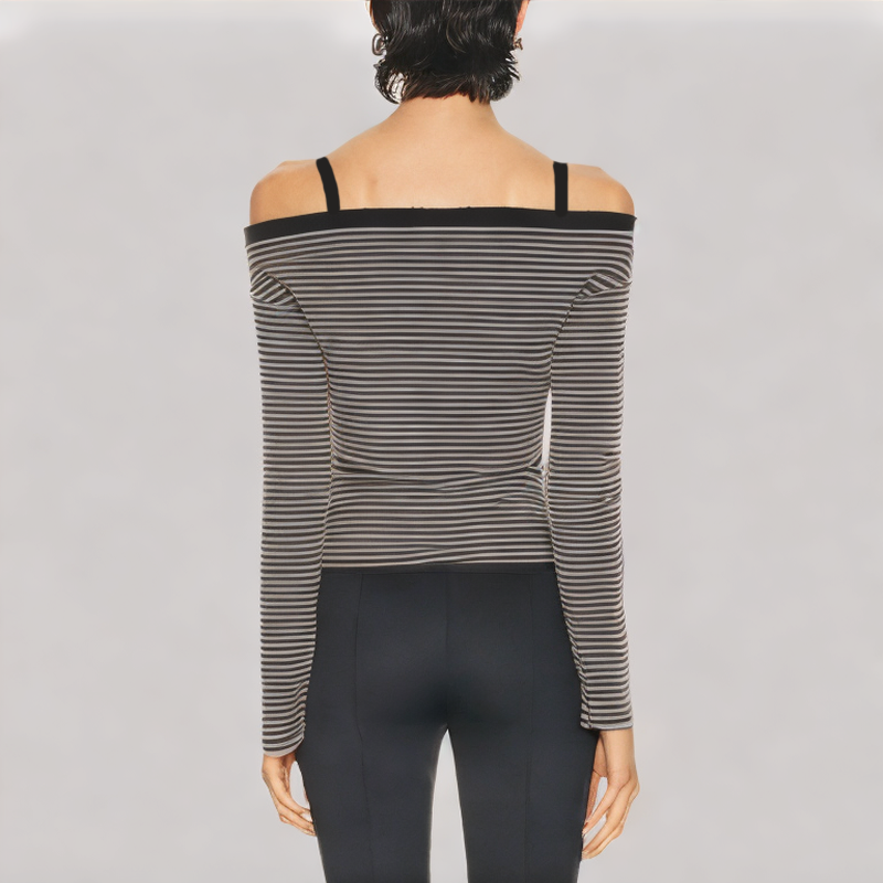 Slim Fitting One Shoulder Neckline Long Sleeved Top