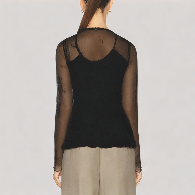 Jacquard Lace V Neck Long Sleeved Top