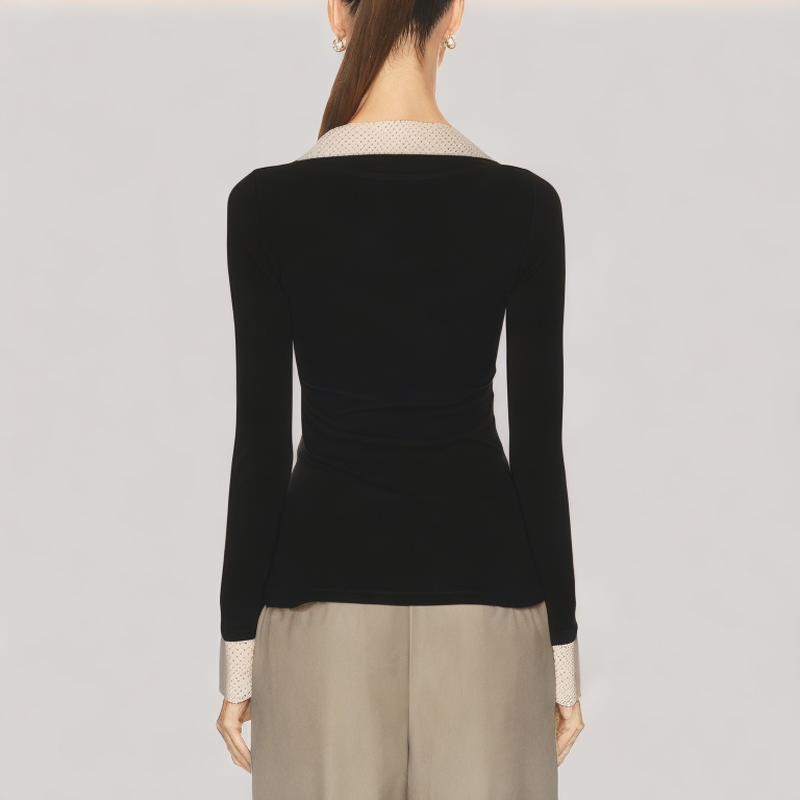 Fake Two Piece Lapel Long Sleeved Top