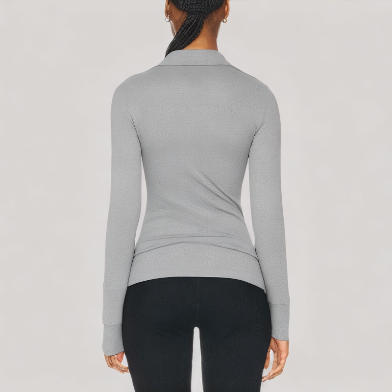 Gray Versatile Lapel Long Sleeved Top