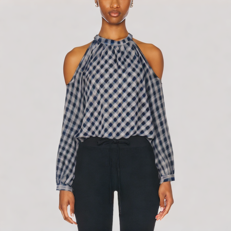 Vintage Off The Shoulder Plaid Long Sleeve