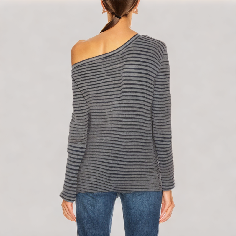 Contrast Striped Off Shoulder Long Sleeve Top