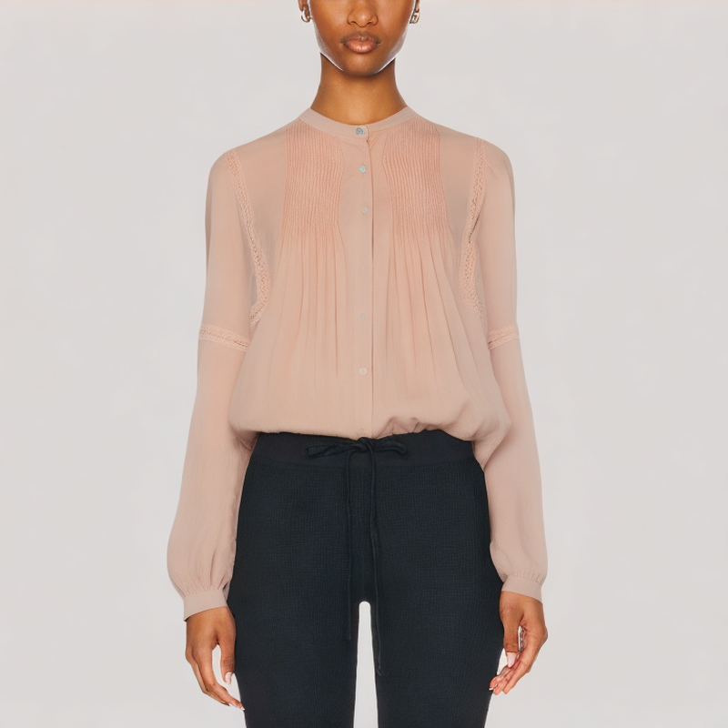 Loose And Versatile Pleated Long Sleeved Top