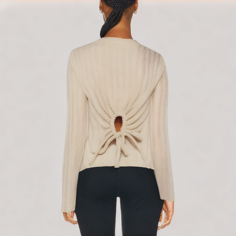 Solid Color Jacquard Long Sleeved Top