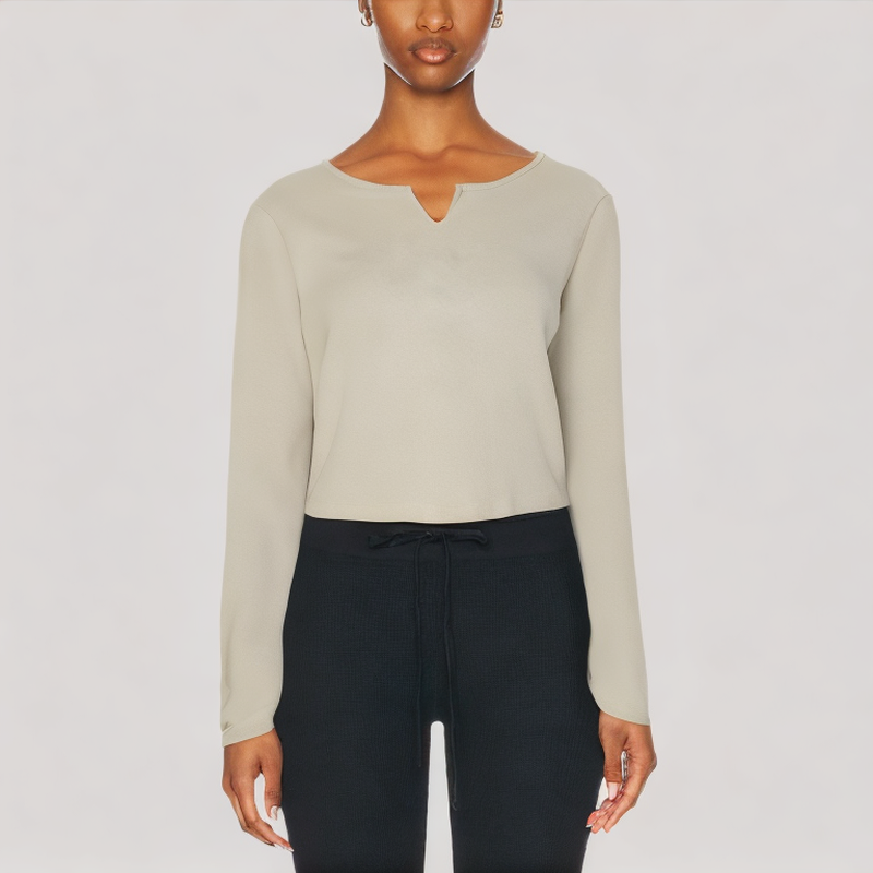 Slim Fit Long Sleeved V Neck Top