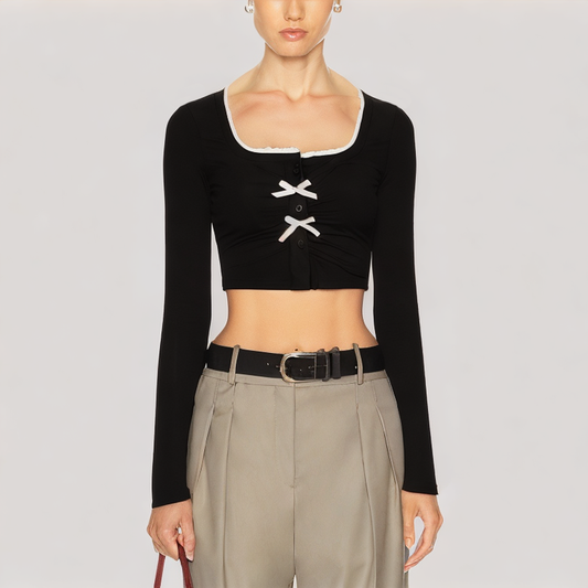 Lace Panel Long Sleeved Top
