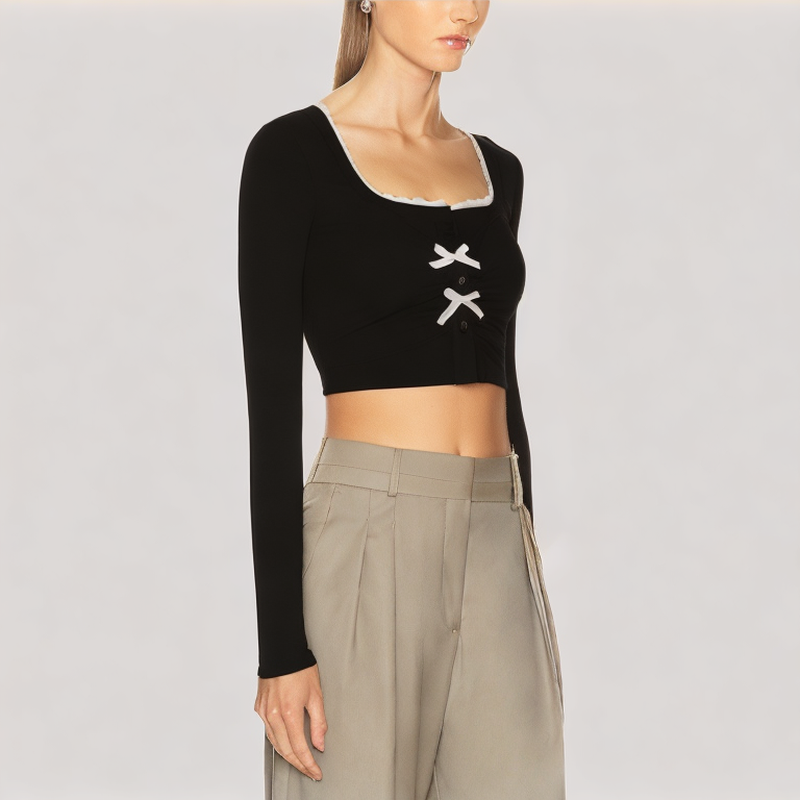 Lace Panel Long Sleeved Top