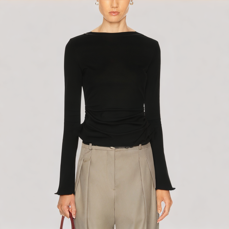 Black Flared Long Sleeved Top